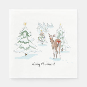 Red Nose Deer in het Snowy Wood Holiday Paper Servet