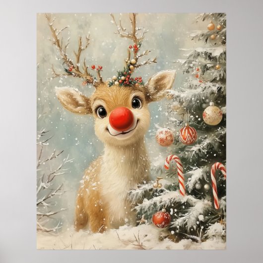 Red Nose Reindeer Christmas Poster (Devant)