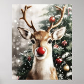 Red Nose Reindeer Christmas Wall Art Poster (Voorkant)