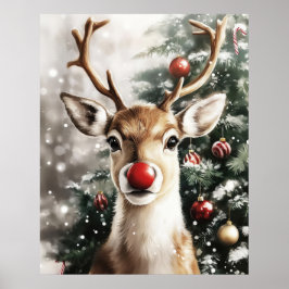 Red Nose Reindeer Christmas Wall Art Poster