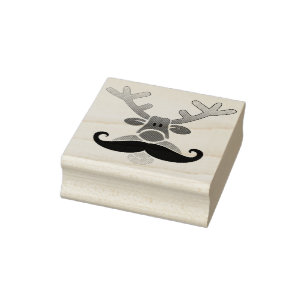 Red Nosed Rudolph met Mustache + jouw idee Rubberstempel