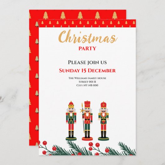 Red Nutcracker Famille de Noël invitation (Devant / Derrière)