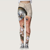 Red Octopus Compass  Map beige Leggings (Voorkant)