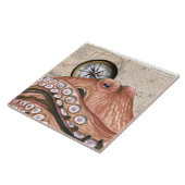 Red Octopus Compass  Map beige Tegeltje (Zijkant)