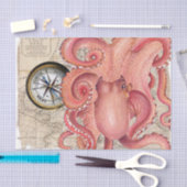 Red Octopus Kraken  Map Compass Nautical Tissuepapier (Craft)