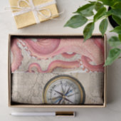 Red Octopus Kraken  Map Compass Nautical Tissuepapier (Geschenk)