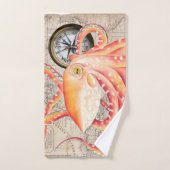 Red Octopus Map Comass Marine Bad Handdoek (Handdoek)