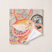 Red Octopus Map Comass Marine Bad Handdoek (Wasdoekje)