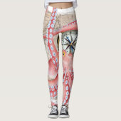 Red Octopus Map Compass Leggings (Voorkant)