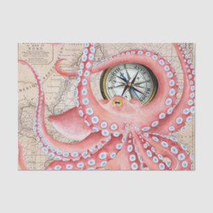 Red Octopus  Map Compass Tissuepapier