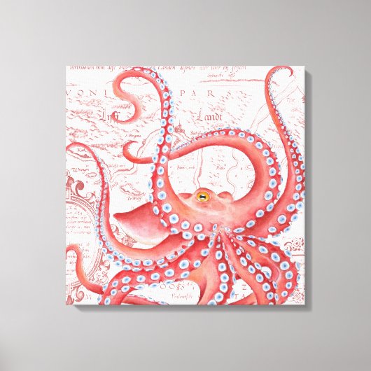 Red Octopus  Map White Canvas Afdruk (Voorkant)
