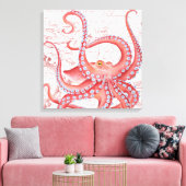 Red Octopus  Map White Canvas Afdruk (Insitu (Woonkamer))