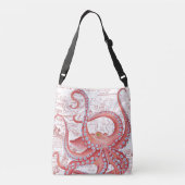 Red Octopus  Map White Crossbody Tas (Achterkant)