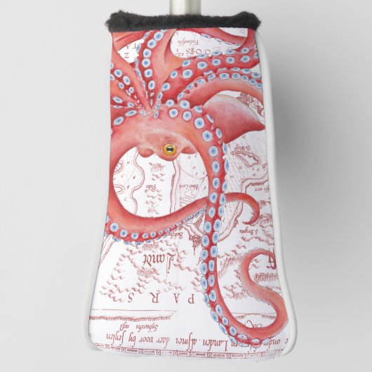 Red Octopus Map White Golfheadcover (Draai 90)