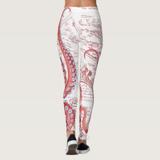 Red Octopus Map White Leggings (Achterkant)