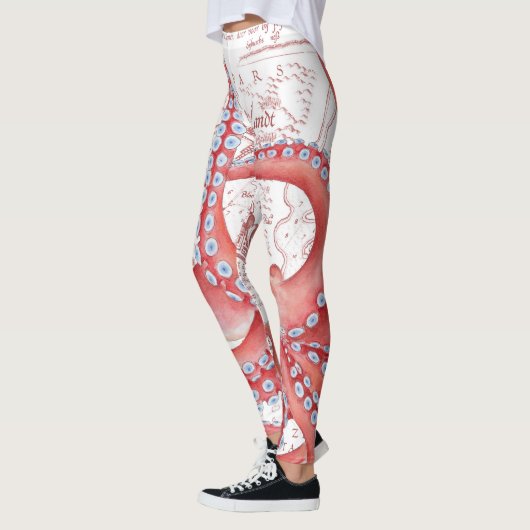 Red Octopus Map White Leggings (Links)