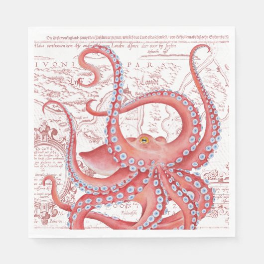 Red Octopus  Map White Servet (Voorkant)