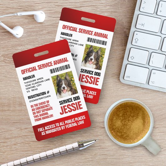 Red Official Service Animal Aangepaste foto-ID Badge