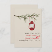 Red Oil Lantern Evergreen Tree Save the Date (Voorkant / Achterkant)