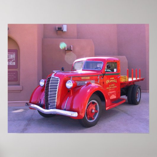 Red Oldtimer Truck Poster (Voorkant)
