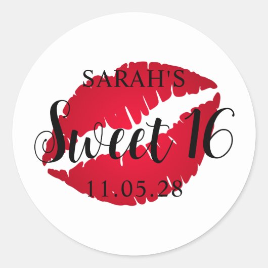 Red Ombre Lipstick Sweet 16 Ronde Sticker (Voorkant)