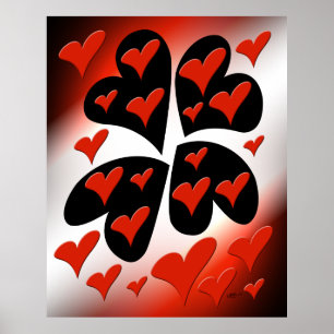 Red on Black Hearts Poster
