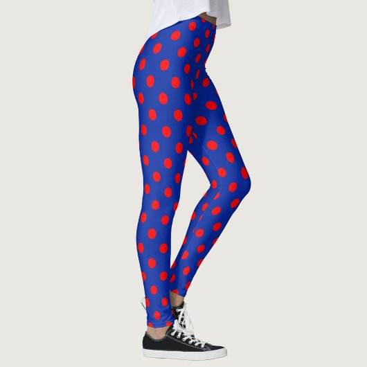 Red On Blue Polka Dots Pattern Design  Leggings