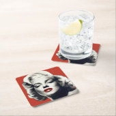 Red on Red Lips Marilyn Vierkante Kartonnen Onderzetter (Insitu)