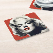 Red on Red Lips Marilyn Vierkante Kartonnen Onderzetter (Schuin)