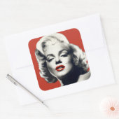 Red on Red Lips Marilyn Vierkante Sticker (Envelop)