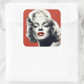 Red on Red Lips Marilyn Vierkante Sticker (Tas)