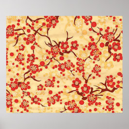Red on Yellow Sakura Fine  Japans Floral Poster