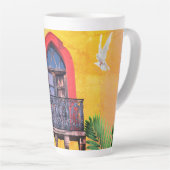 Red on Yellow San Miguel Allende Juliet Balcony Latte Mok (Rechterhoek)