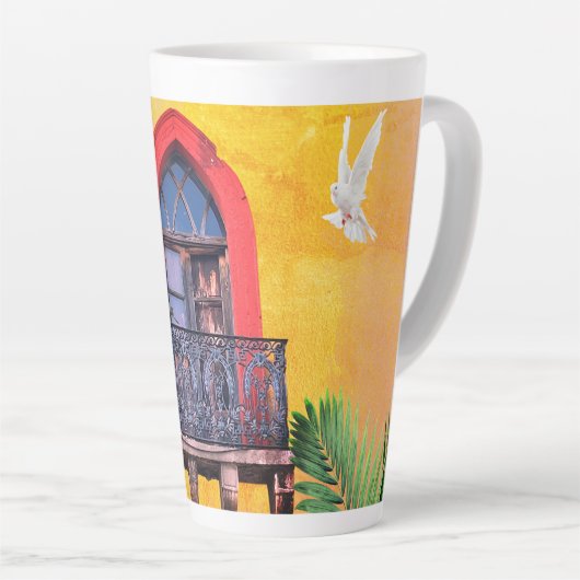 Red on Yellow San Miguel Allende Juliet Balcony Latte Mok (Rechterhoek)