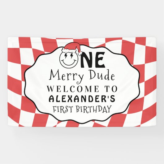 Red One Happy Dude Kerstmis 1e verjaardagsfeest Spandoek (Horizontaal)