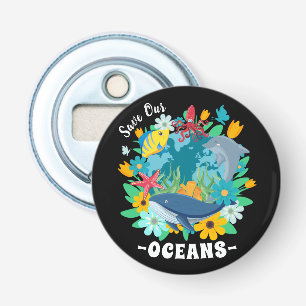 Red onze oceanen Bloem Walvis Kleurrijk ontwerp Aa Button Flesopener