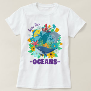 Red onze oceanen Bloem Walvis Kleurrijk ontwerp Aa T-shirt