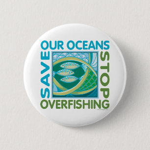 Red onze oceanen - Stop overbevissing Ronde Button 5,7 Cm