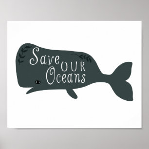 Red onze oceanen witte vis poster
