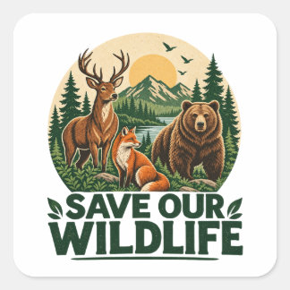 Red onze wilde dieren Vintage bosdier Vierkante Sticker