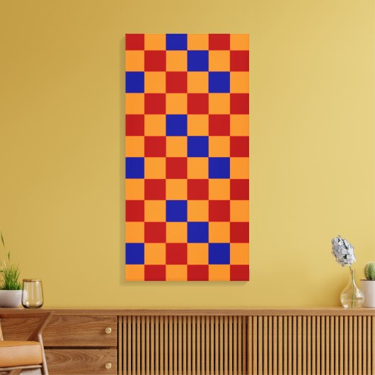 Red Orange Blue Checkered Pattern Design  Canvas Afdruk (Insitu (Woonkamer))