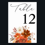 Red & Orange Fall Floral Numéro de table<br><div class="desc">Habillez vos tables de mariage ou de fête avec votre carte de numéro de tableau Floral Red & Orange Fall.</div>
