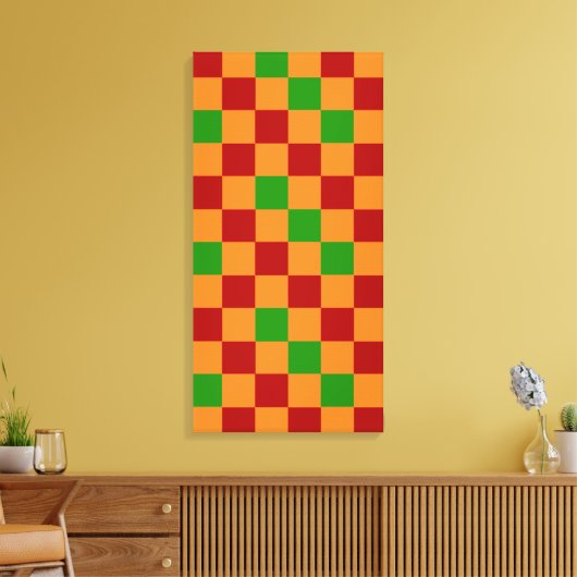 Red Orange Green Checkered Pattern Design  Canvas Afdruk (Insitu (Woonkamer))