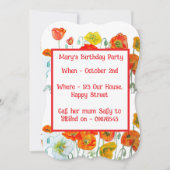 Red Orange Poppies Floral Girl Birthday Invitation (Devant)