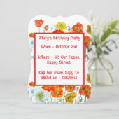 Red Orange Poppies Floral Girl Birthday Invitation (Debout devant)