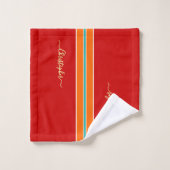Red Orange Turquoise Racing Stripes Faux Gold Mono (Gant de toilette)