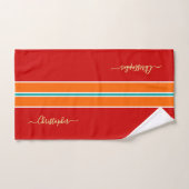 Red Orange Turquoise Racing Stripes Faux Gold Mono (Serviette à main)