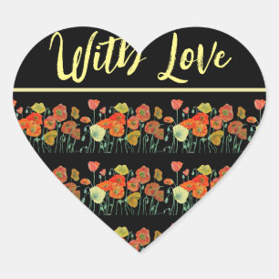 Red Oranje gele papaver kunst met liefde Hart Sticker