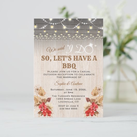 Red Orchids Pampas Grass Wood After I DO BBQ Kaart (Staand voorkant)