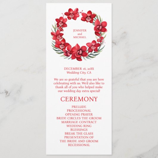Red Orchids Wedding Ceremony Programma (Voorkant)